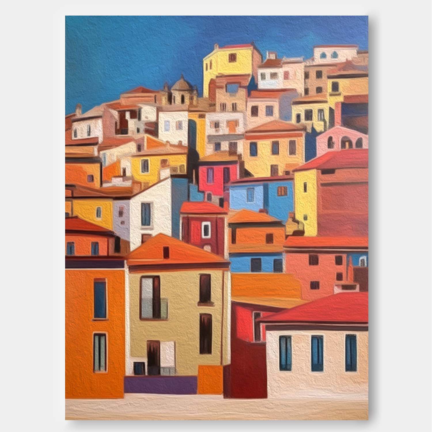 Original Architecture Wall Art Large Realism Acrylic painting Modern Colorful House Oil Painting Home Decor