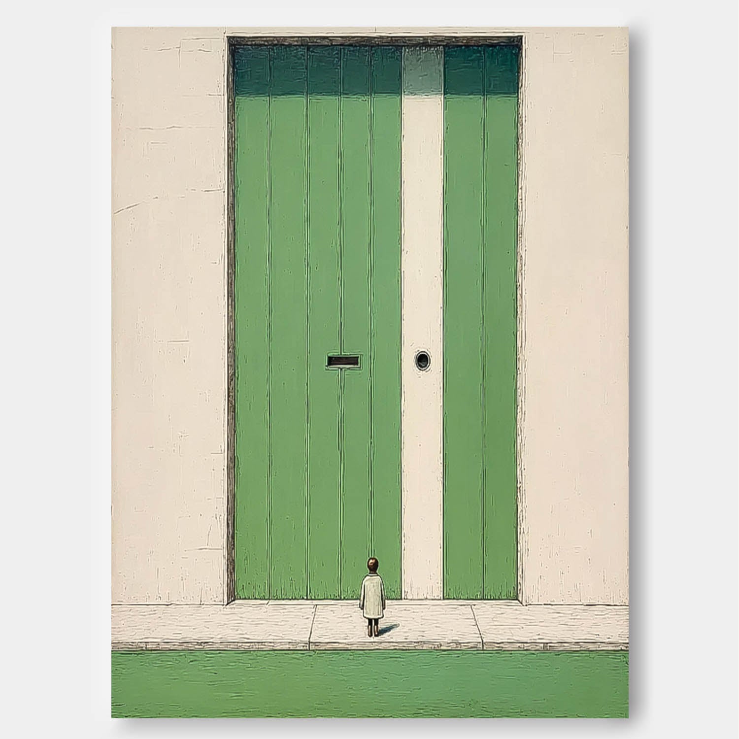 Abstract Acrylic painting Large Architectural Door Painting Framed Original Green Doorway Wall Art