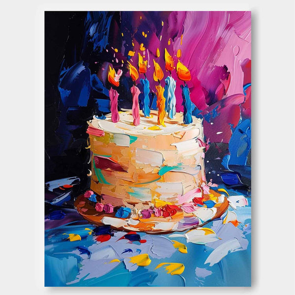 Colorful Cream Cake Acrylic Painting On Canvas Original Artwork Abstract Still Life Painting Framed Birthday Gift