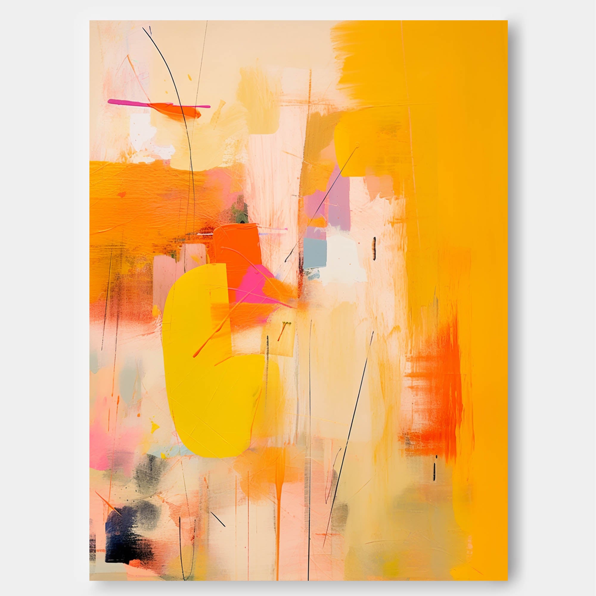 Original Oil Painting on Canvas Large Abstract Wall Art Modern Vibrant Yellow Acrylic Painting for Home Decor