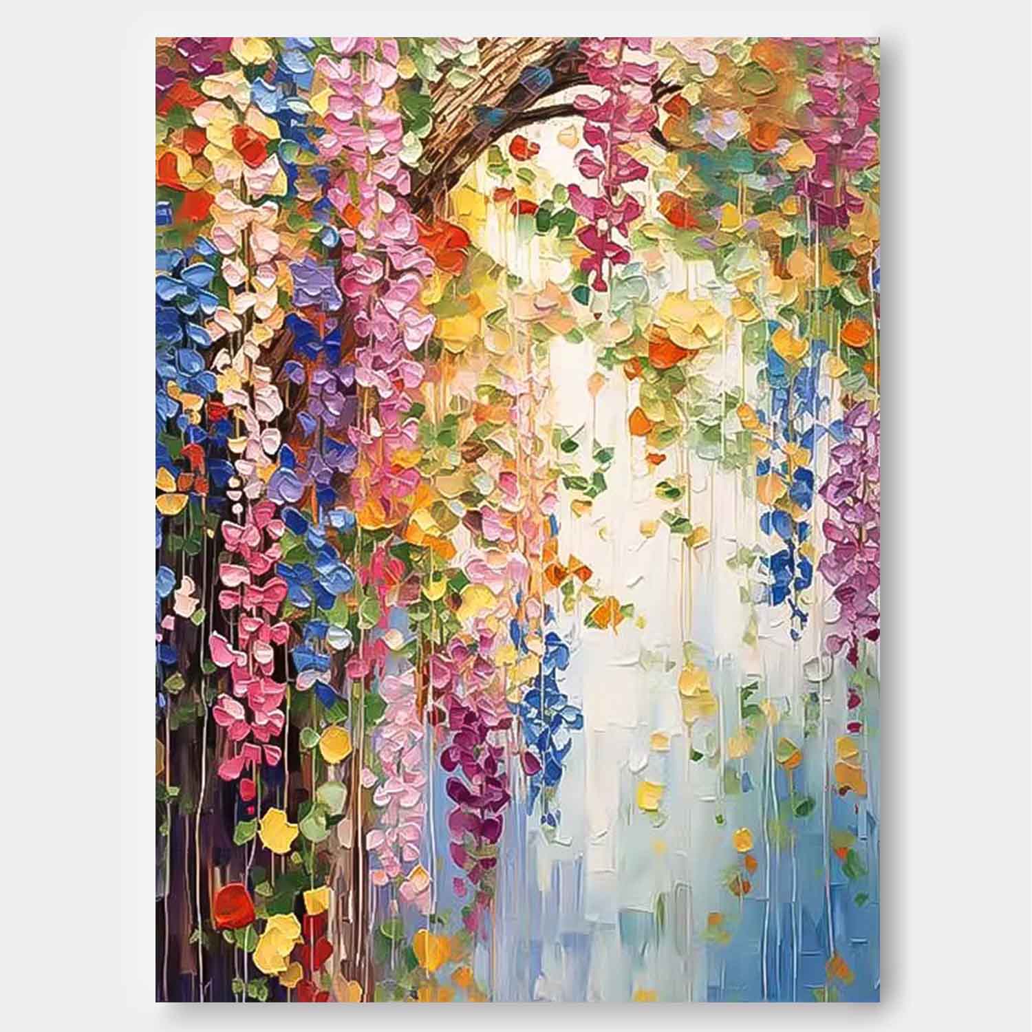 Colorful Petal Abstract Acrylic Painting On Canvas Contemporary Flower Waterfall Wall Art Spring Artwork