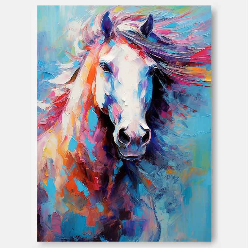 Vibrant Colorful Horse Oil Painting on Canvas Impressionist Horse Wall Art Modern Animal Oil Painting Home Decor