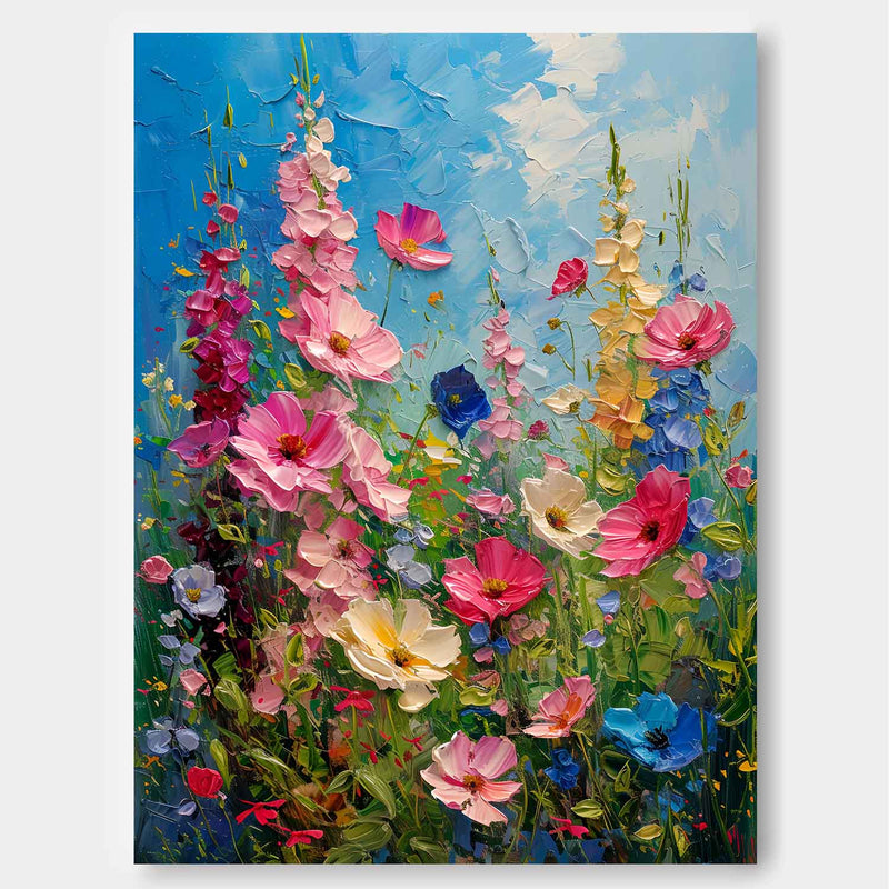 Colorful Flowers Acrylic Painting Canvas Large Textured Art Original Floral Painting For Living Room