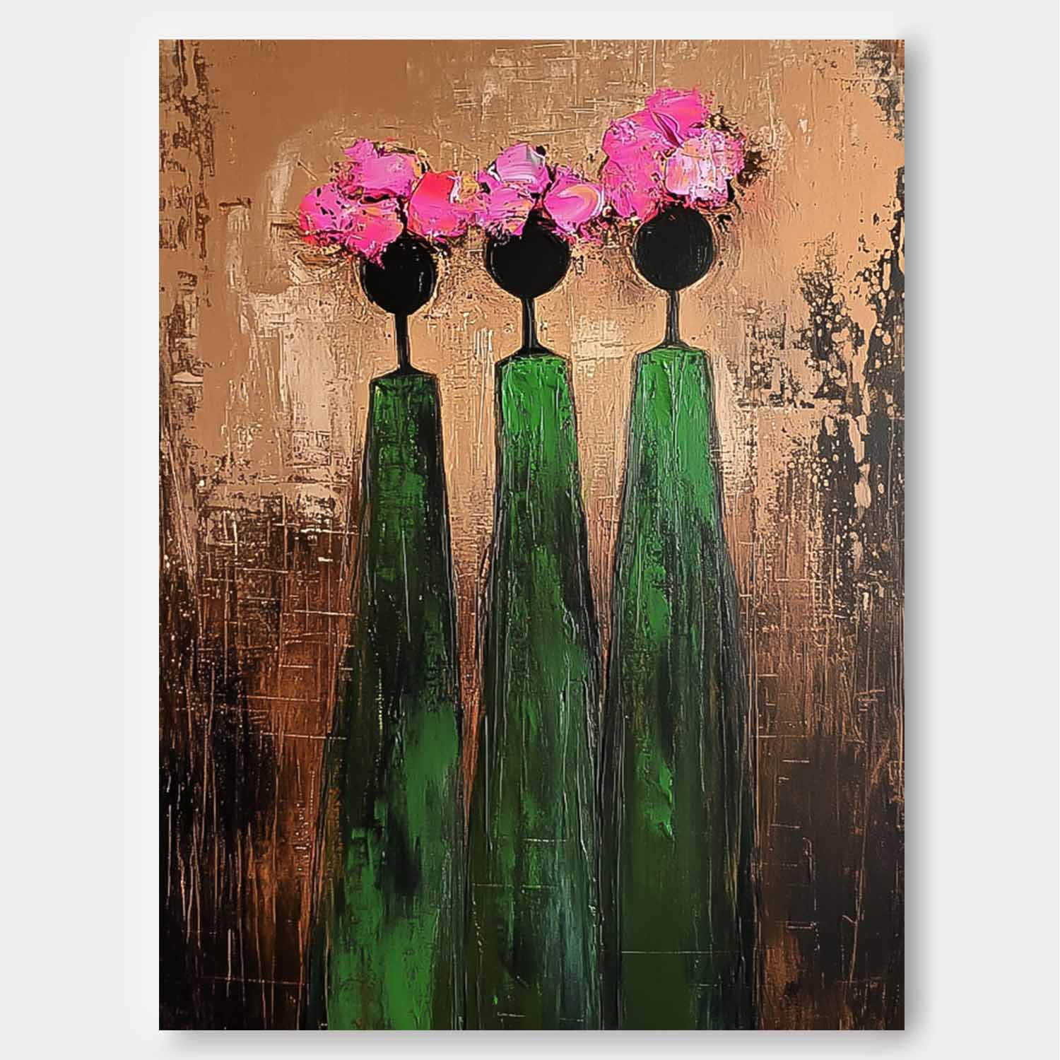 Pink And Green Modern People Silhouette Wall Art Original Retro Painting Abstract Simple Characters Artwork