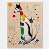 Modern Cat Oil Painting Framed Artwork Surreal Joan Miró Style Abstract Cat Oil Painting Large Cat Pop Art