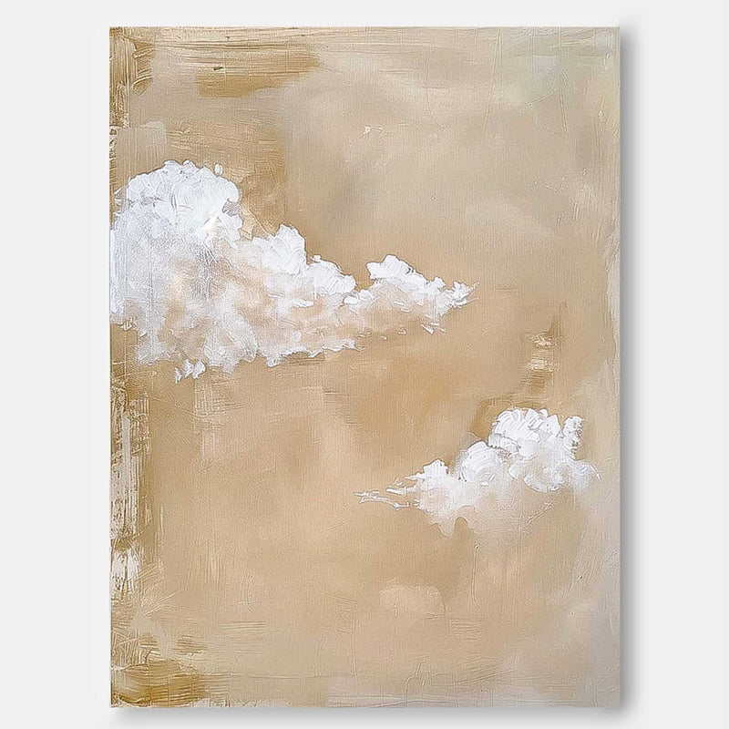 Warm Yellow Cloudiness Texture Large Cloud Painting On Canvas Abstract Cloud Oil Painting Living Room