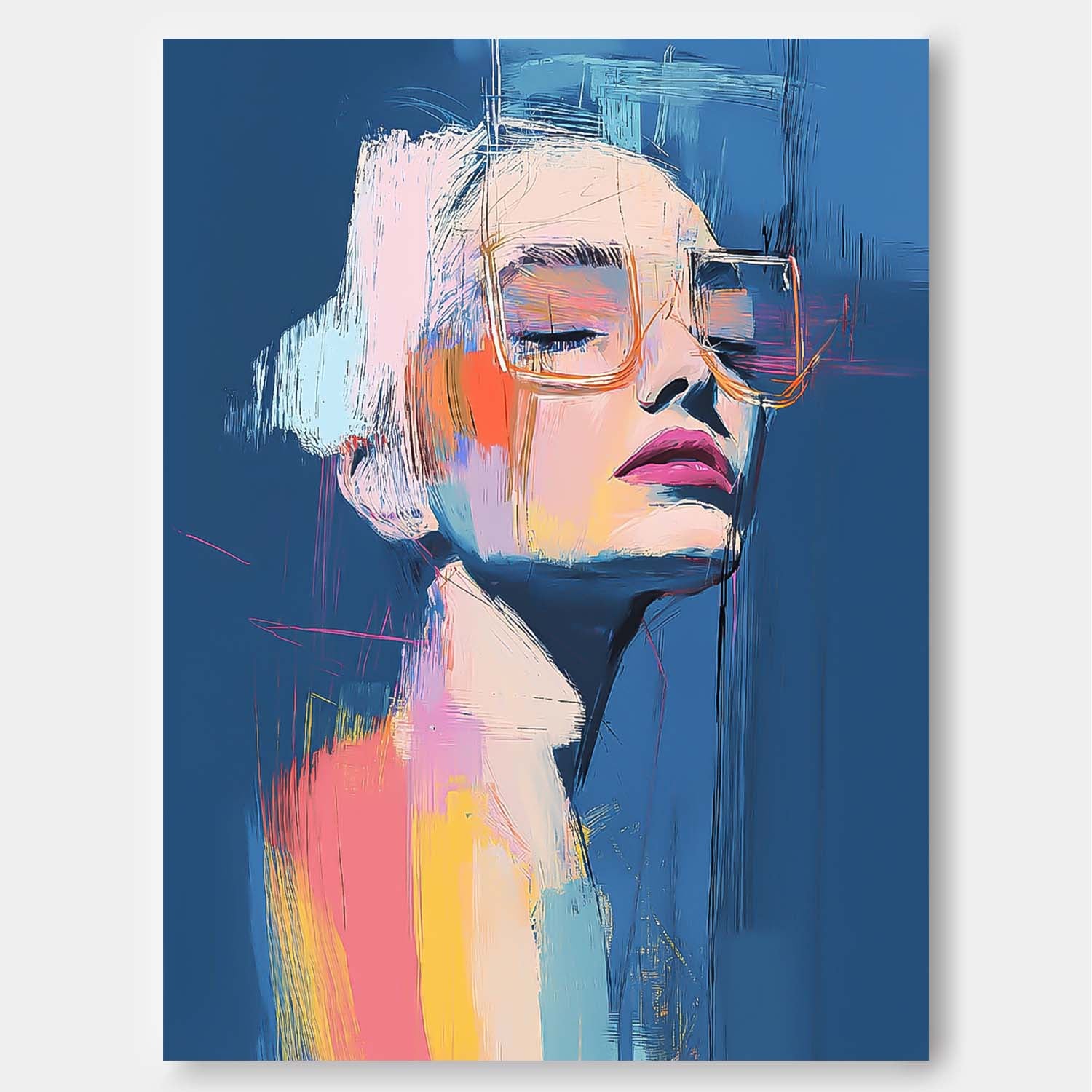 Nordic Style Portrait Canvas Abstract Female Oil Painting Bold Color Minimalist Wall Art For Living Room