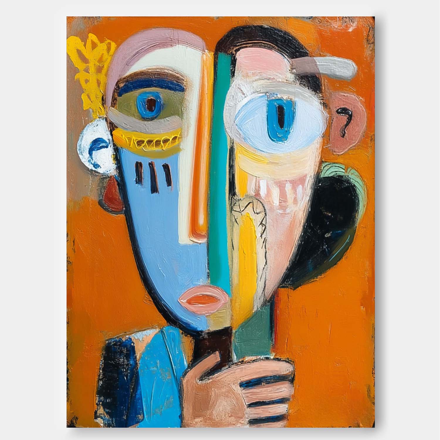 Abstract Portrait Oil Painting On Canvas Large People Wall Art Original Humor Face Painting For Living Room