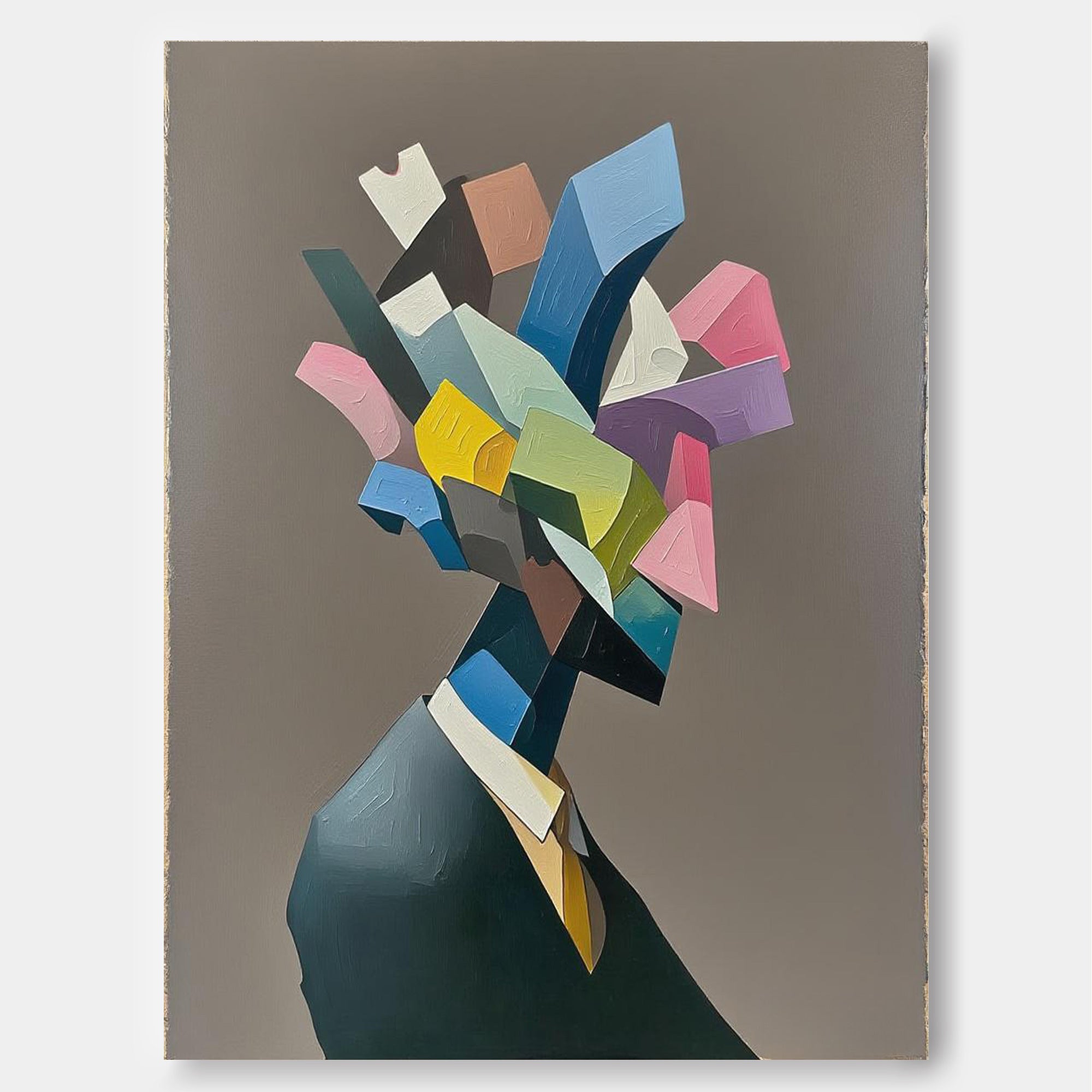 Large Abstract Portrait Wall Art  Original Textured Geometric Shapes People Painting Canvas Home Decor
