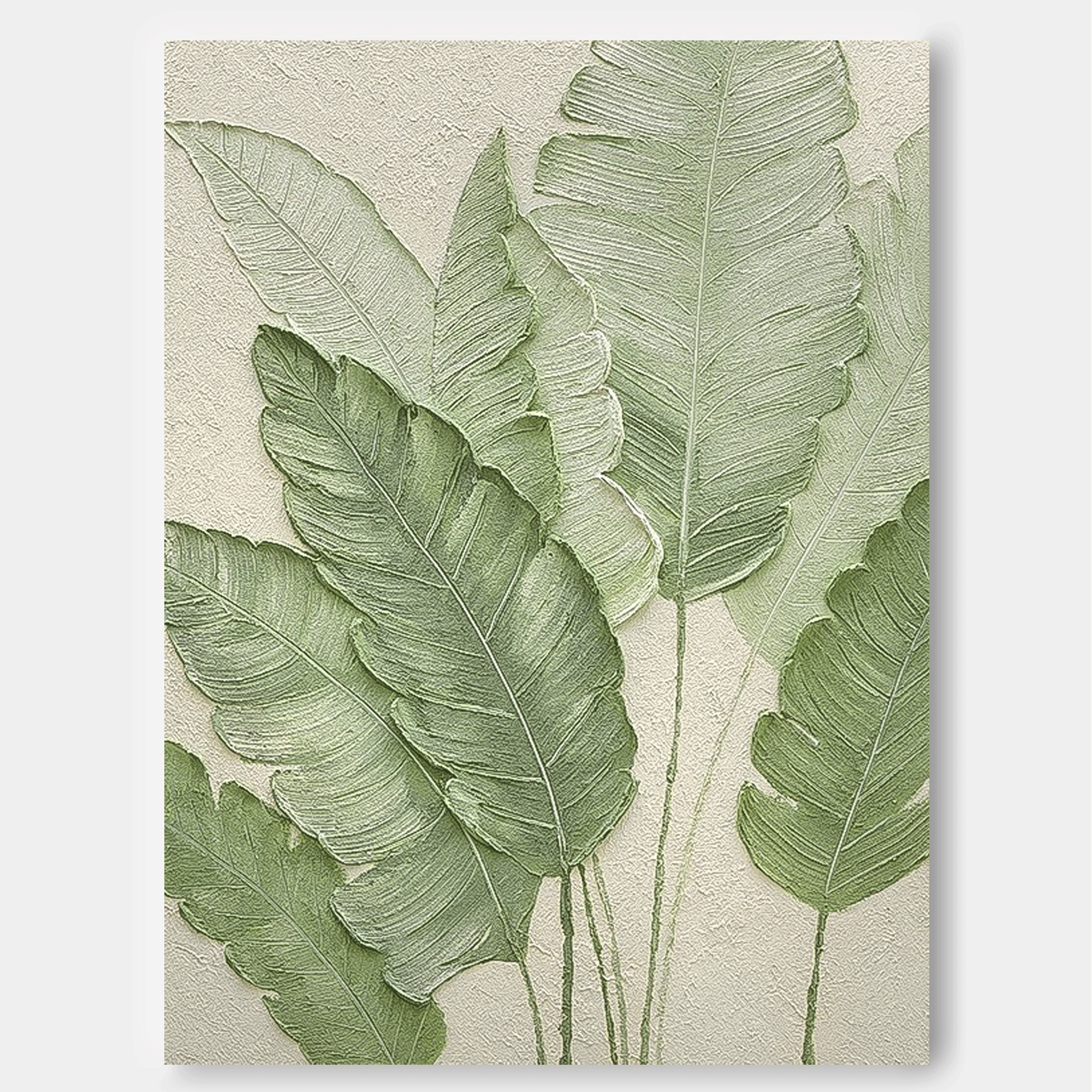 Contemporary Leaf Paintings Summer Painting Framed Large Thick Texture Abstract Green Leaf Paintings Wall Art