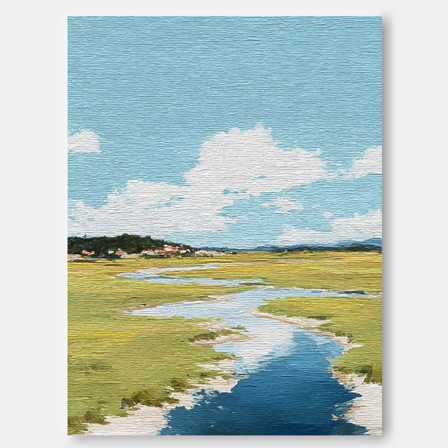 Abstract Vllage Scenery Oil Painting Framed Tranquil Landscape Artwork Large Wall Art Home Decor