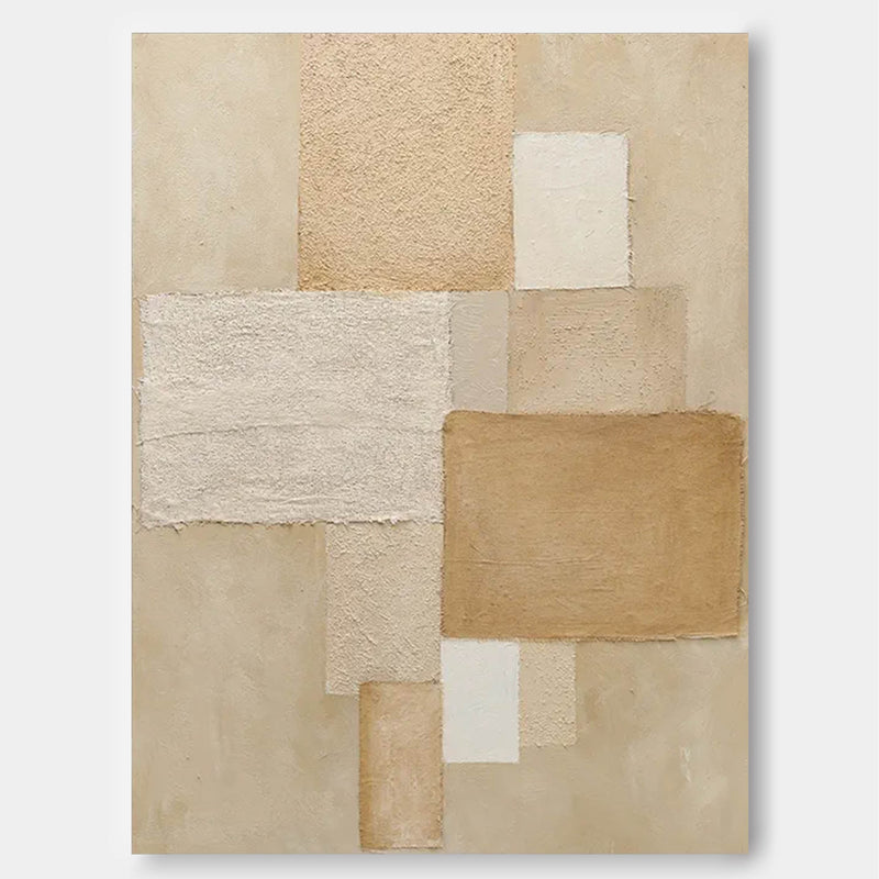 Beige Original Abstract Oil Painting On Canvas Geometric Large Composition Artwork Framed Living Room Decor