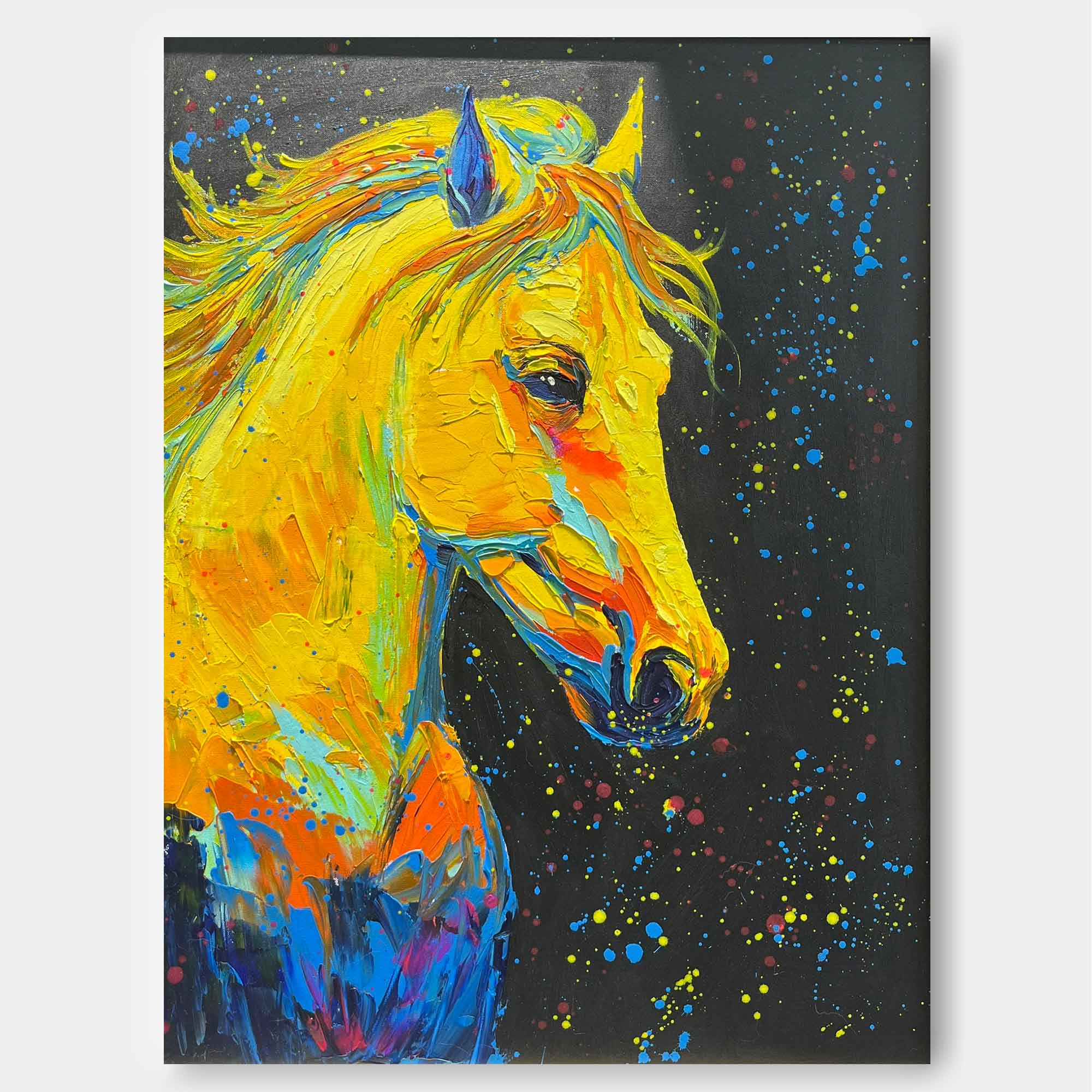 Bright Gold Horse Oil Painting On Canvas Impressionist Horse Wall Art Modern Animal Oil Painting Home Decor