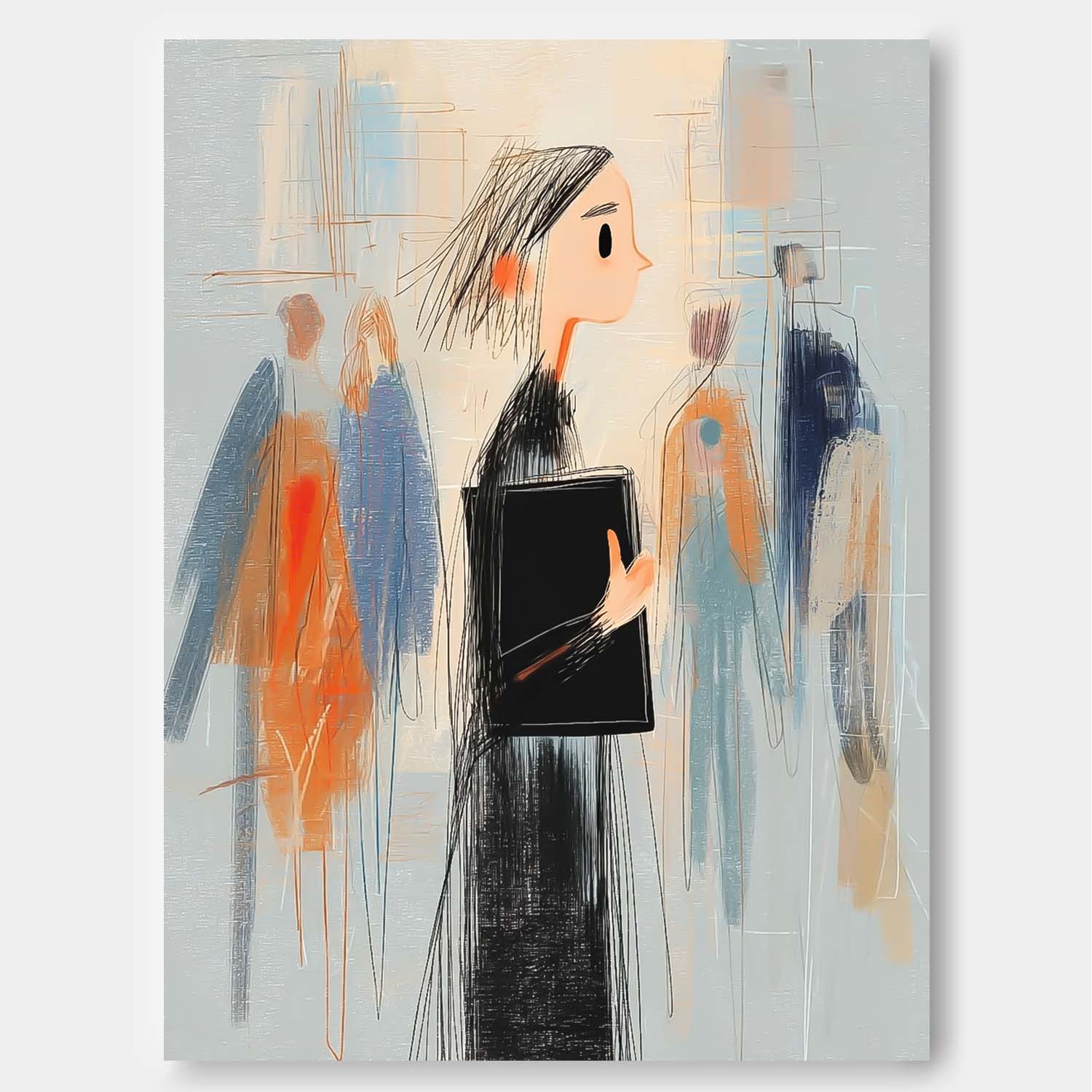 Abstract Figure Painting Modern Wall Art  For Living Room Decor Contemporary Urban Illustration