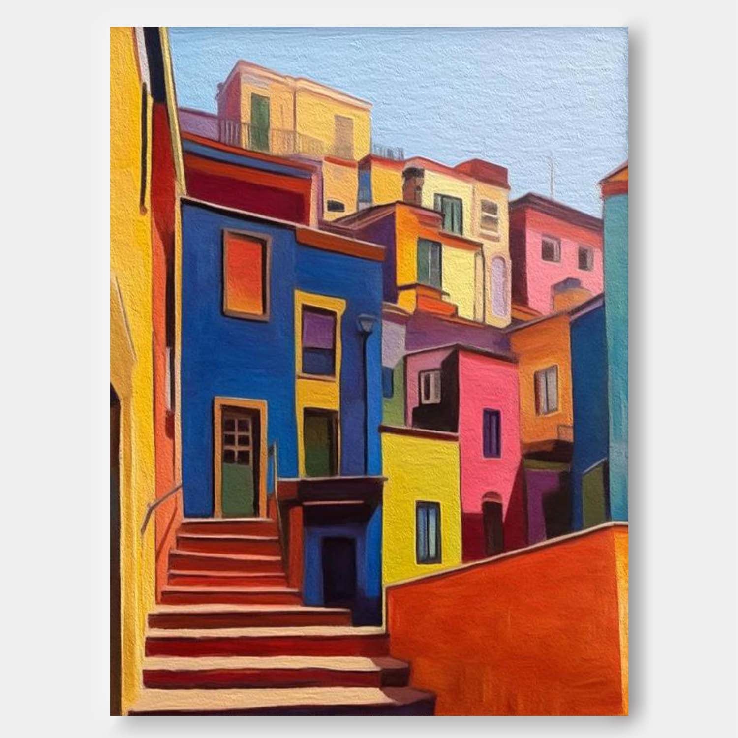 Large Realism Acrylic painting Original Architecture Wall Art Modern Colorful House Oil Painting Home Decor