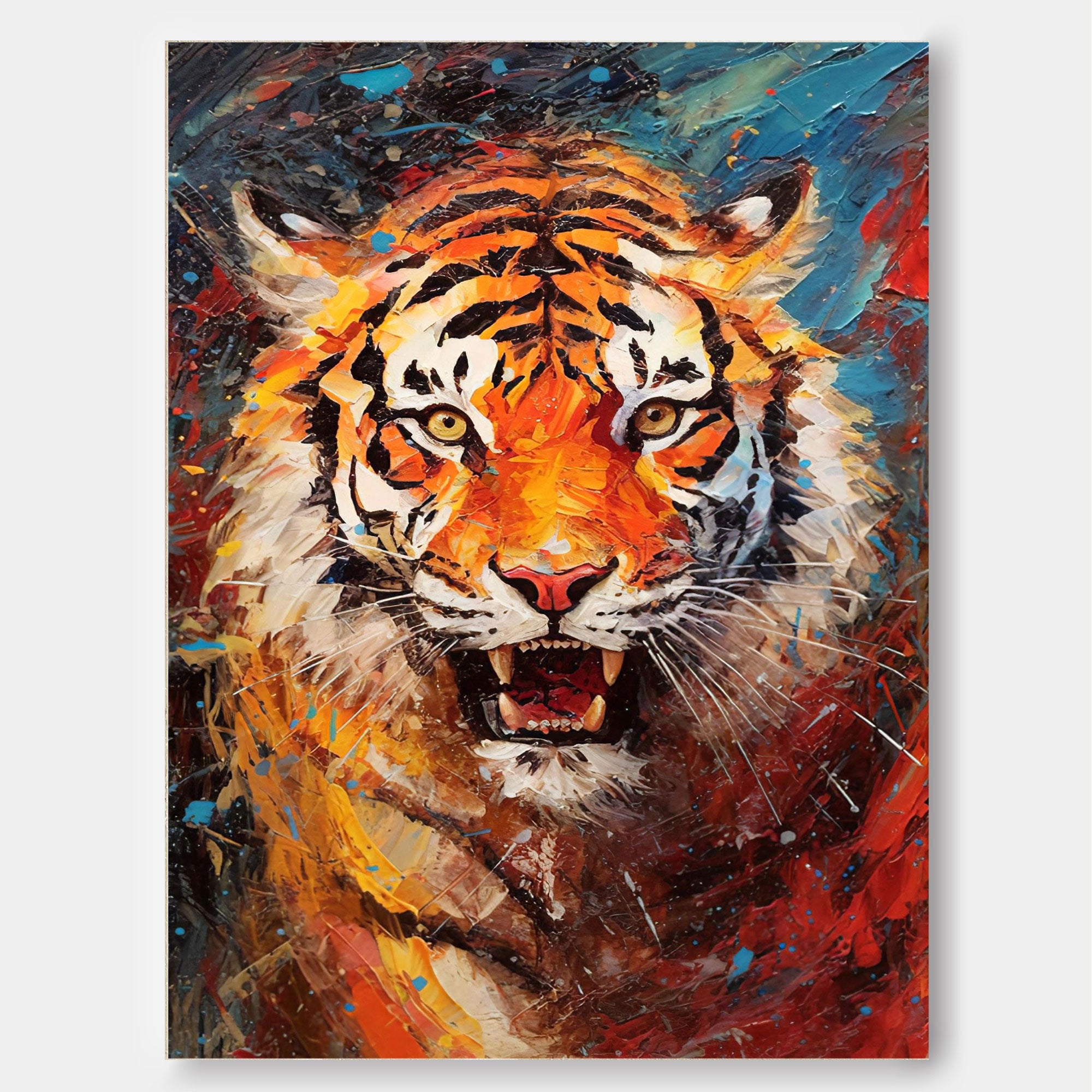 Original Bright Tiger Oil Painting Impressionist Tiger Canvas Wall Art Modern Animal Oil Painting Living Room Decor