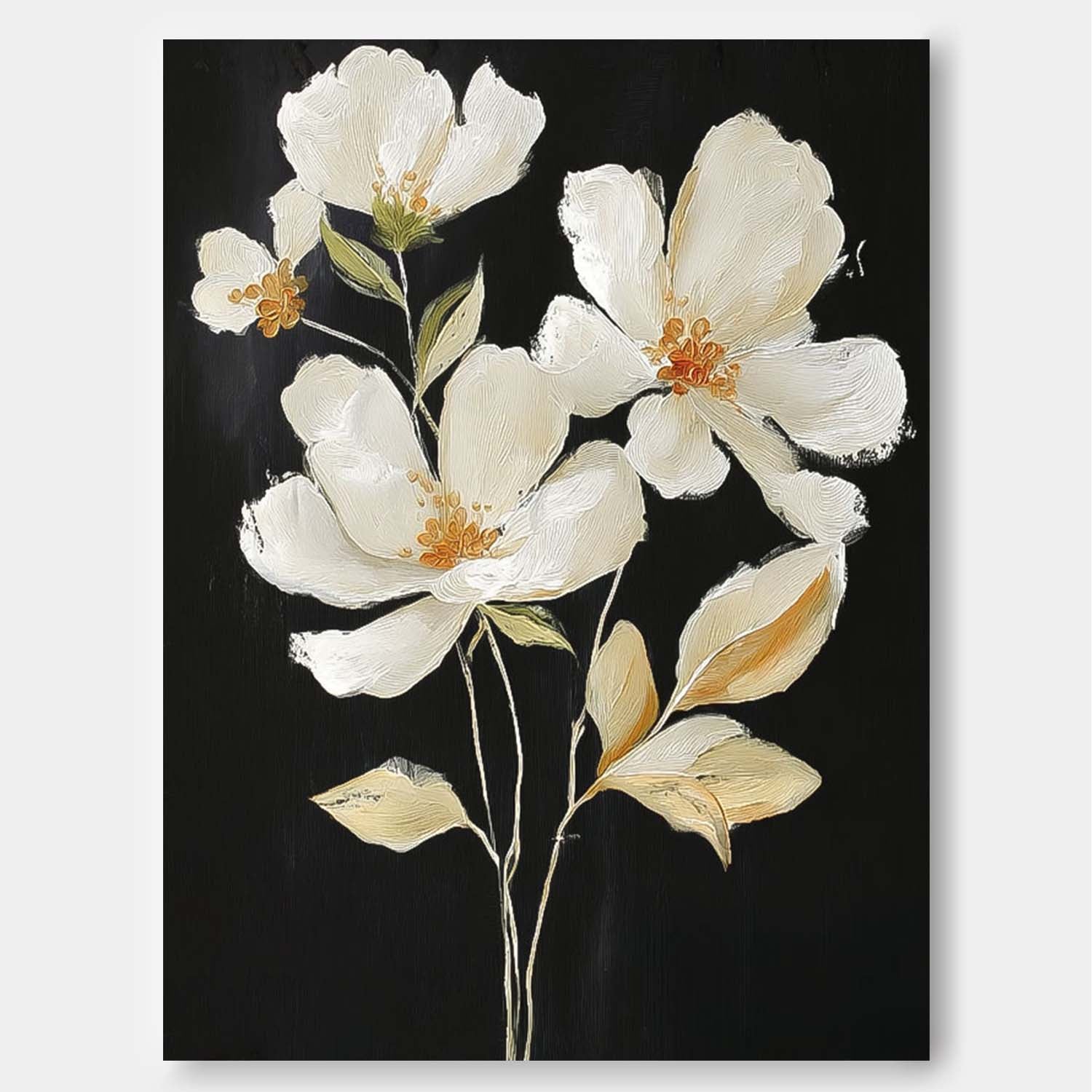 Original Artwork Texture Plant Wall Art Large White Flower Abstract Oil Painting Canvas Home Decor