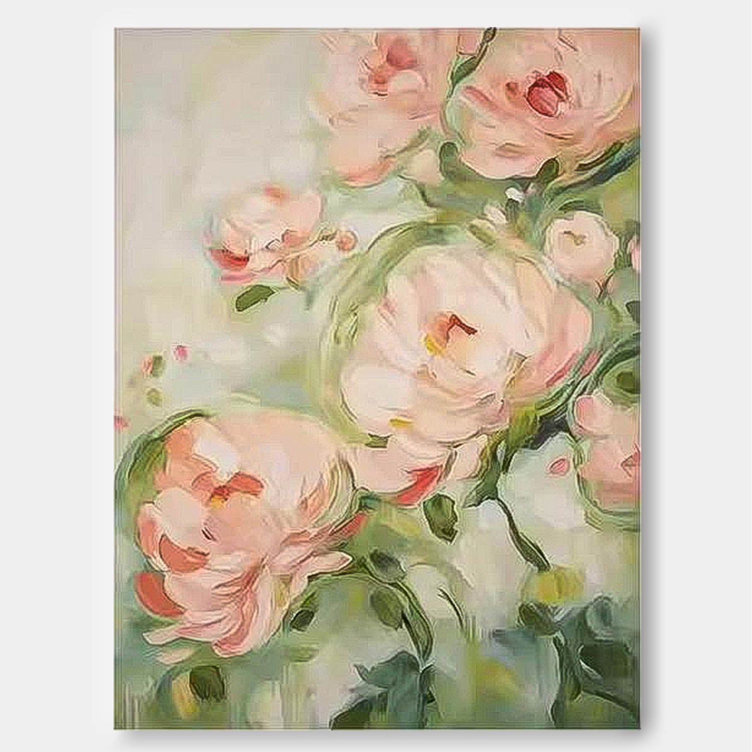 Cute Pink Flowers Textured Abstract Wall Art  Modern Floral Acrylic Painting Framed Home Decor