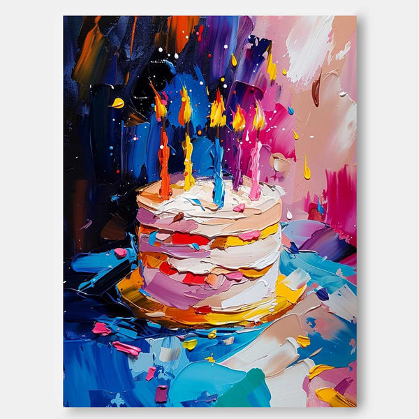 Colorful Cream Cake Acrylic Painting On Canvas Big Original Artwork Abstract Still Life Painting Framed Birthday Gift