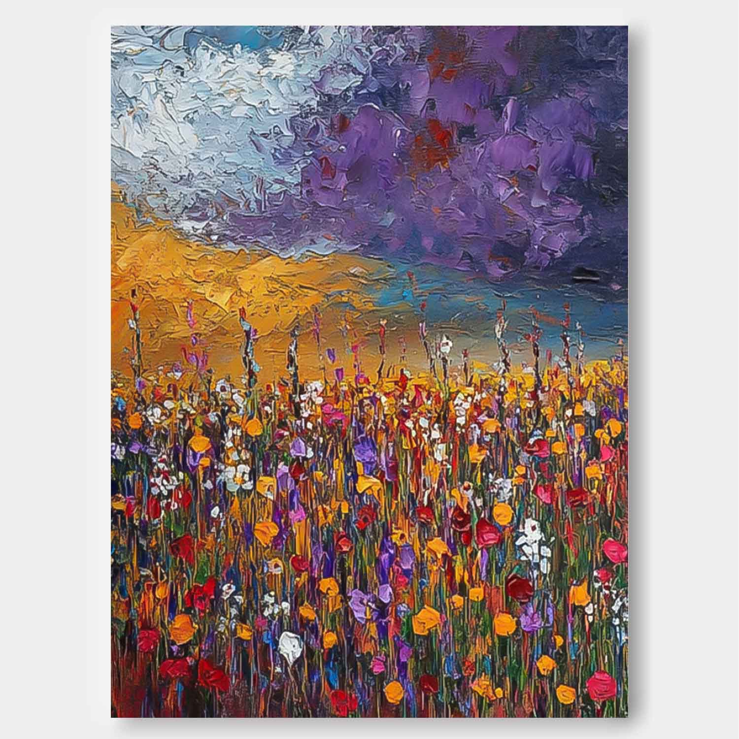 Large Spring Wall Art Abstract Purple Scenery Painting Original Landscape Oil Painting Living Room Decor