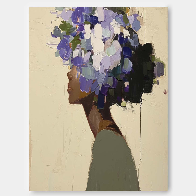 Original Flower Figurative Canvas Art Framed Woman Art Abstract Lady Painting Woman Face Painting Large Faceless Portrait Artwork Home Decor