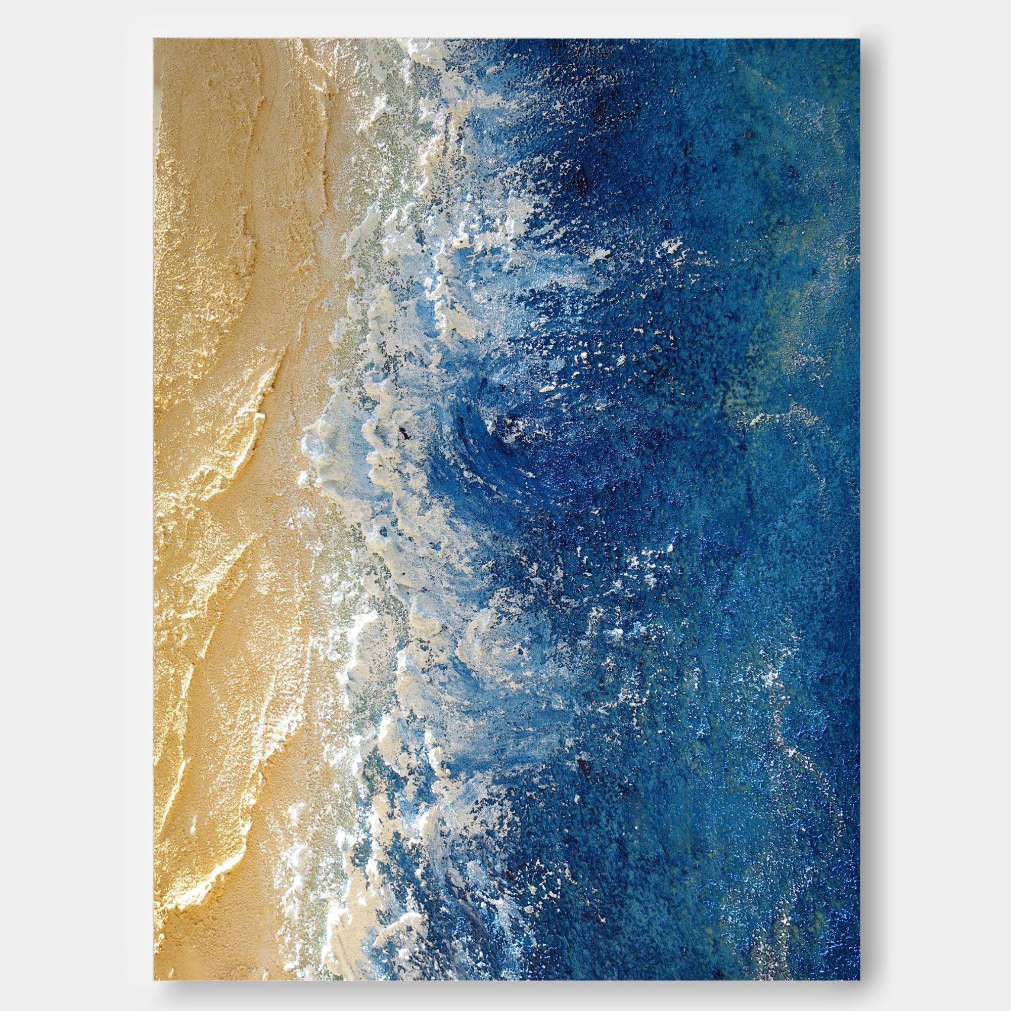 Acrylic Textured Beach And Ocean Painting Framed Large Blue Ocean Wall Art For Living Room