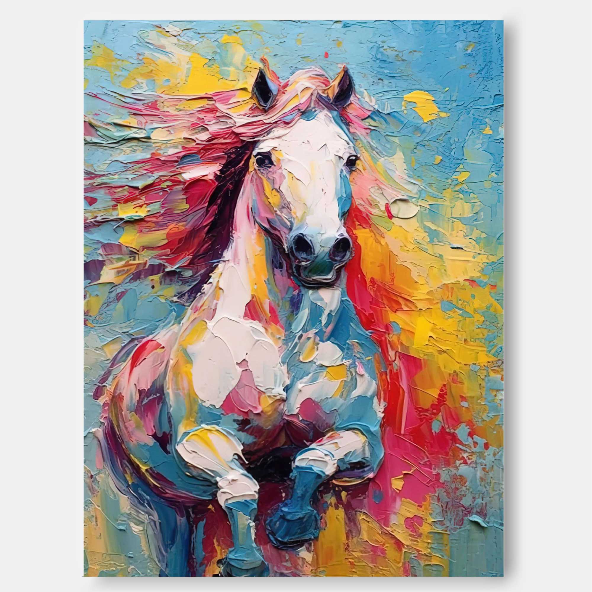 Color Horse Oil Painting Large Modern Texture Animal Oil Painting Impressionist Horse Wall Art Living Room Decor