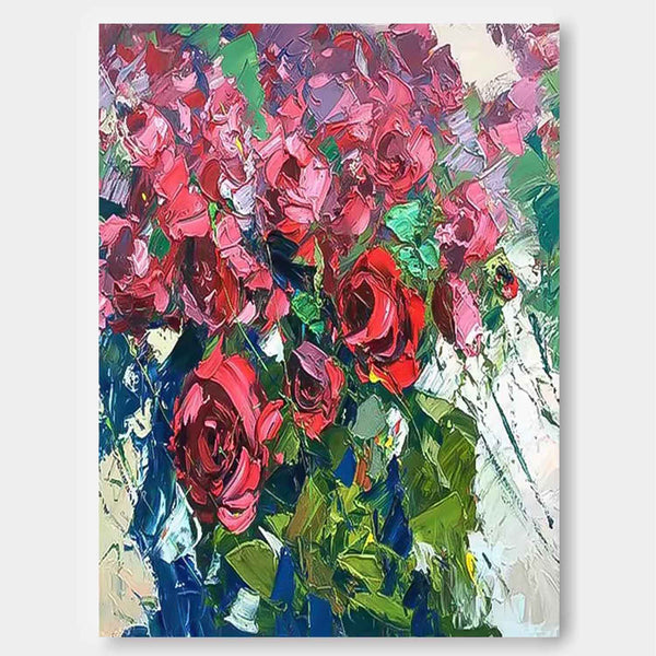 Abstract Red Roses Acrylic Painting On Canvas Contemporary 3D Flower Wall Art Home Decor Free Shipping