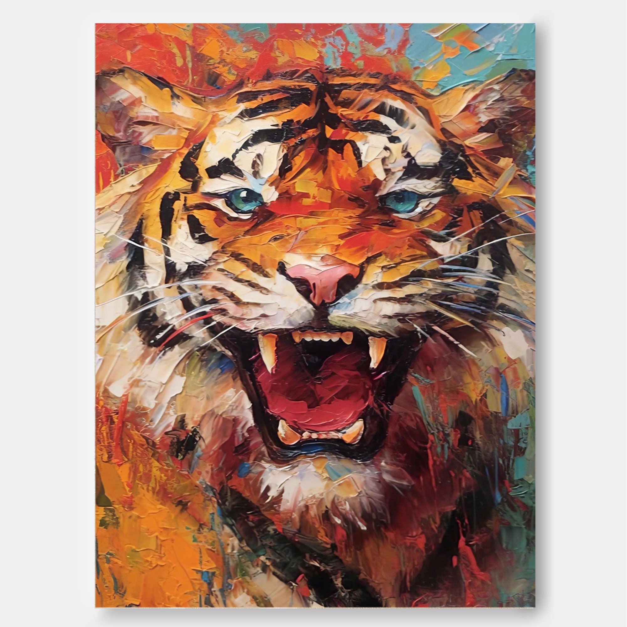 Bright Tiger Canvas Oil Painting Original Impressionist Tiger Canvas Wall Art Modern Animal Oil Painting Living Room Decor