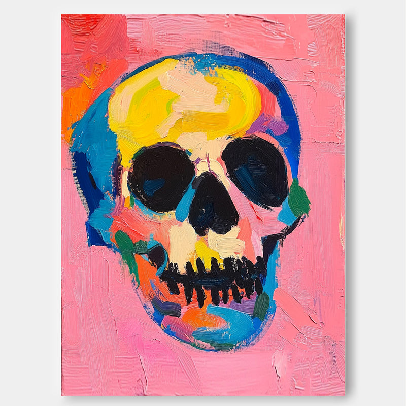 Large Acrylic Painting Lovely Skeleton Painting Colorful Original Head Abstract Wall Art Unique Home Decor