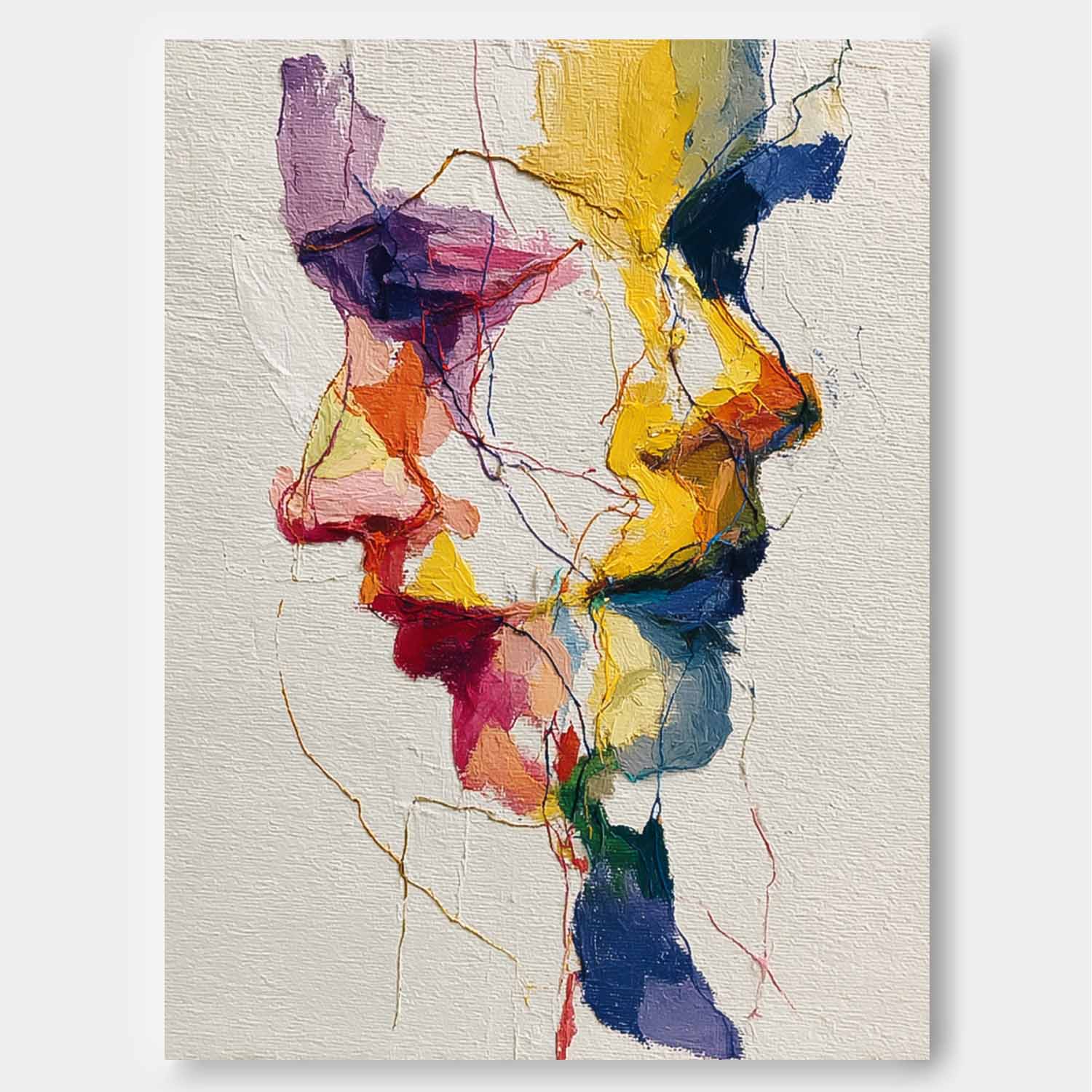 Large Graffiti Duet Figure Wall Art Abstract Side Face Painting Canvas Original Line Facial Features Artwork