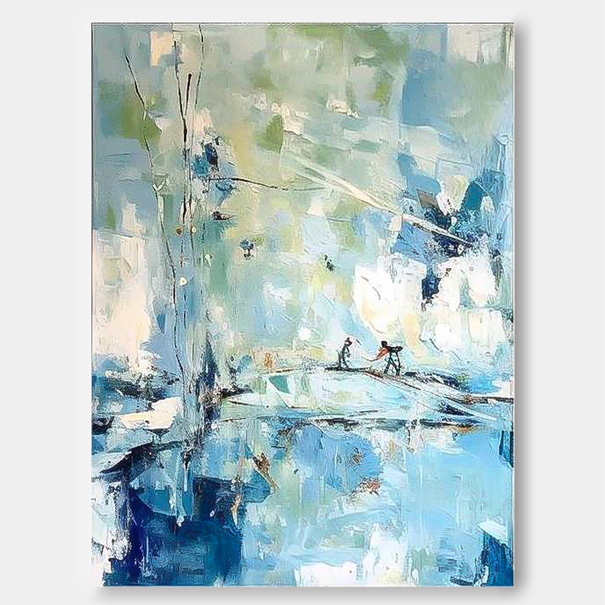 Quality Large Original Abstract Oil Painting On Canvas Modern Blue Wall Art For Living Room