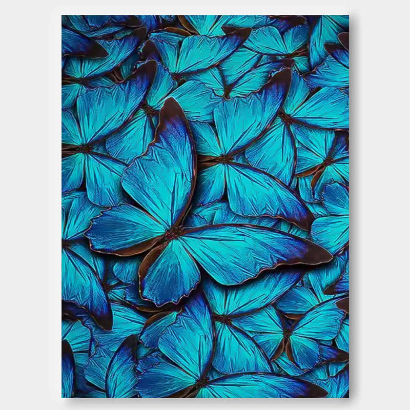 Bright Oil Painting Modern Texture Oil Painting Impressionist Blue Butterfly Wall Art Original Artwork Decor