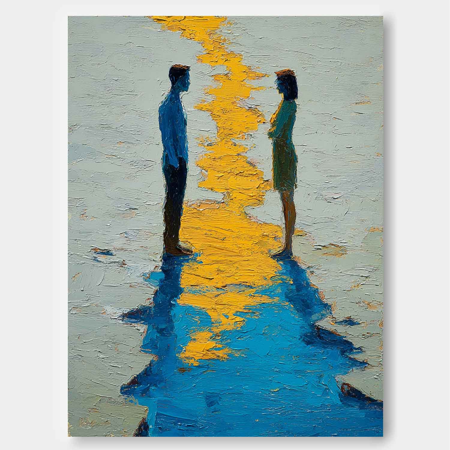 Abstract Lovers Oil Painting Romantic Couple Reflection Wall Art Heavy Texture Palette Knife Canvas Artwork