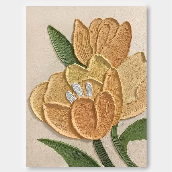 Warm Yellow Modern Floral Oil Painting On Canvas Large Textured Floral Acrylic Painting Original Flower Wall Art Home Decor
