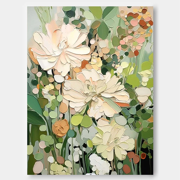 Abstract Flower Oil Painting on Canvas Large Original Minimalist Green Floral Art Custom Painting Boho Wall Decor