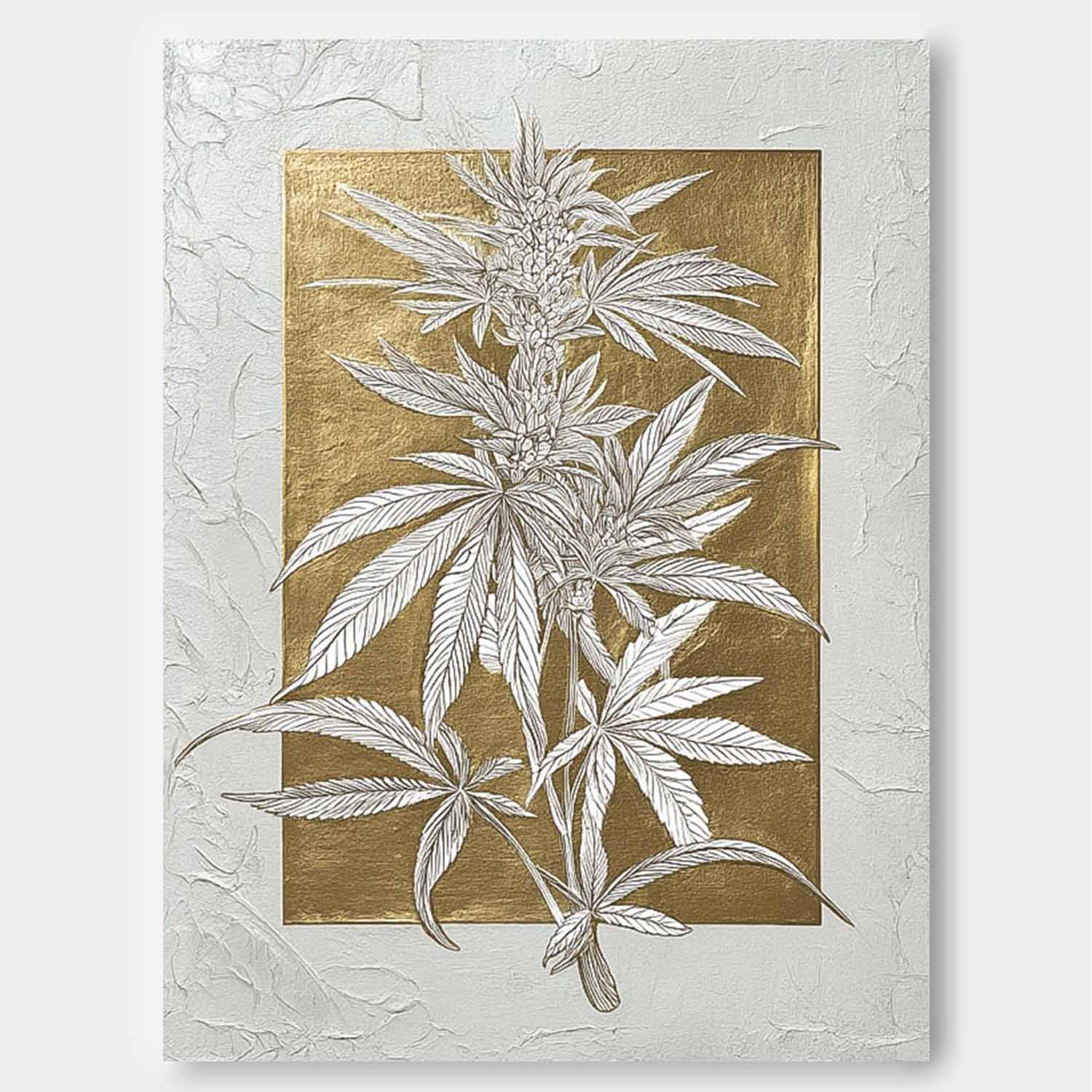 Gold Texture Plant Wall Art Large Flower Abstract Oil Painting Canvas Original Leaf Artwork Home Decor