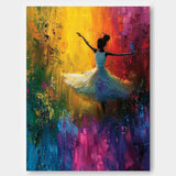 Original Modern Ballet Girl Wall Art Colorful Artwork Big Multicolor Gorgeous Girl Daning Painting Framed