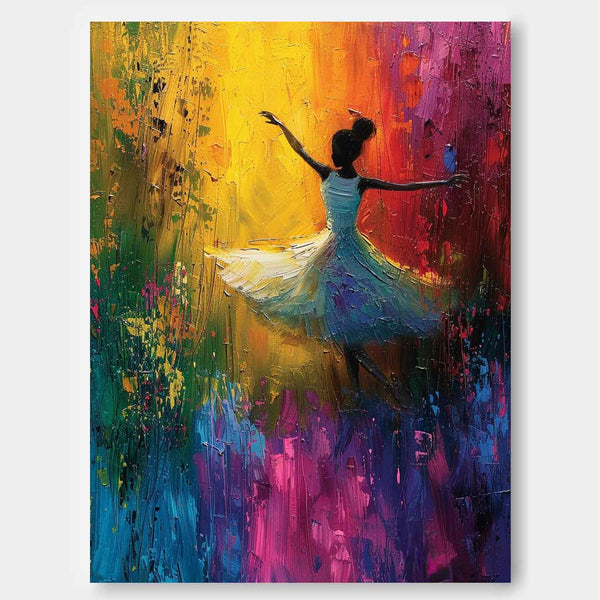 Original Modern Ballet Girl Wall Art Colorful Artwork Big Multicolor Gorgeous Girl Daning Painting Framed