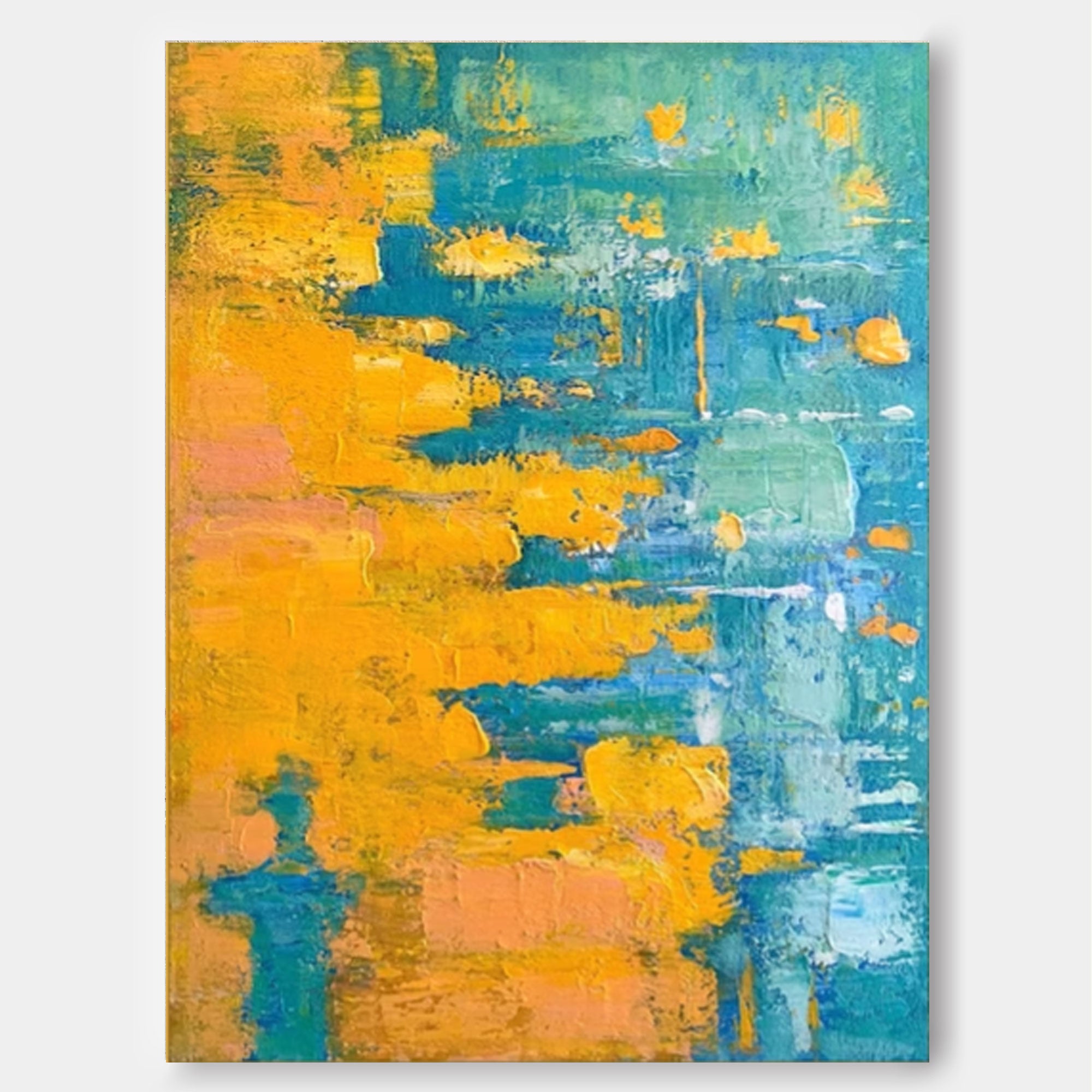 Large Abstract Painting Wall Art Minimalist Textured Painting Yellow And Blue Abstract Canvas Art Bedroom Wall Decor