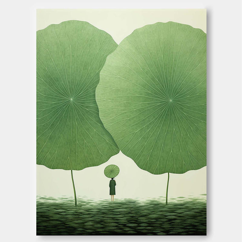 Original Modern Leaf Artwork Abstract Lotus Leaf Oil Painting On Canvas Floral illustration Wall Art Home Decor