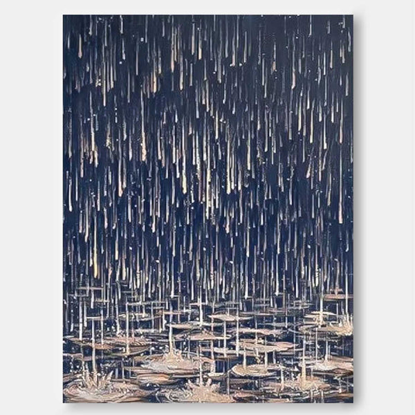 Realism Rain Abstract Wall Art Large Contemporary Raindrop Abstract Landscape Acrylic Painting On Canvas