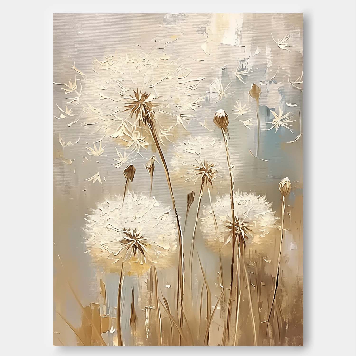 Abstract Flower Oil Painting on Canvas Big Original Texture Flowers Art Delicate Dandelion Painting Wall Decor