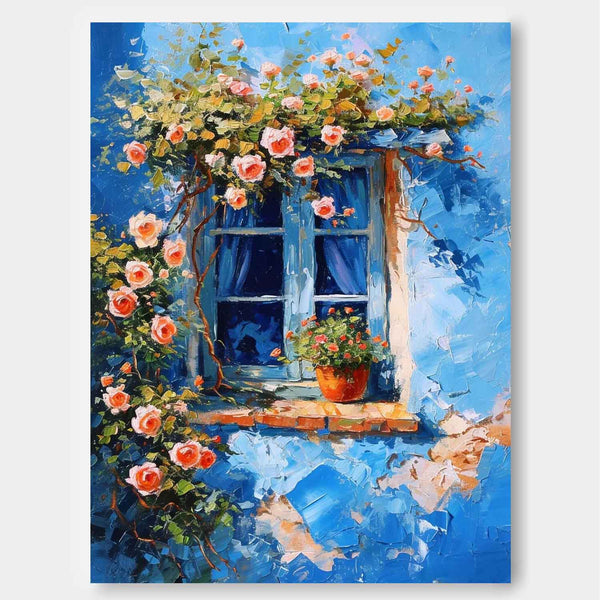 Flowers On The Building Acrylic Painting Canvas Large Textured Art Original Floral Painting Home Decor