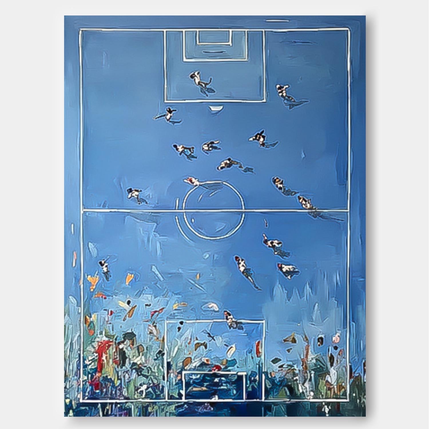 Original Blue Basketball Court Oil Painting Large Basketball Wall Art Basketball Lovers Gifts Sports Decor