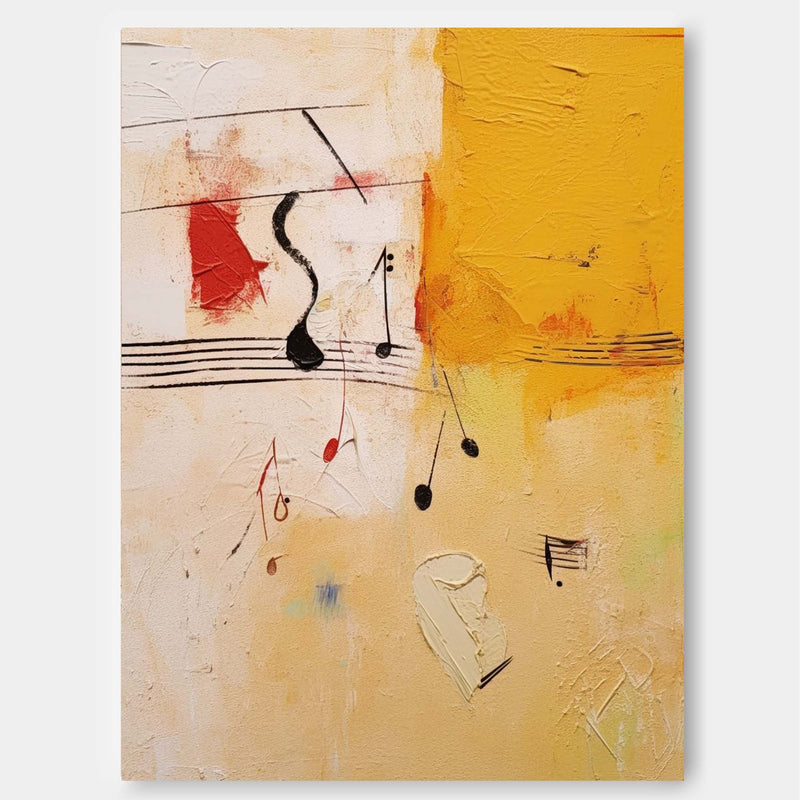 Vibrant Yellow Acrylic Painting Large Modern Abstract Musical Notes Wall Art Original Oil Painting on Canvas for Home Decor Gift