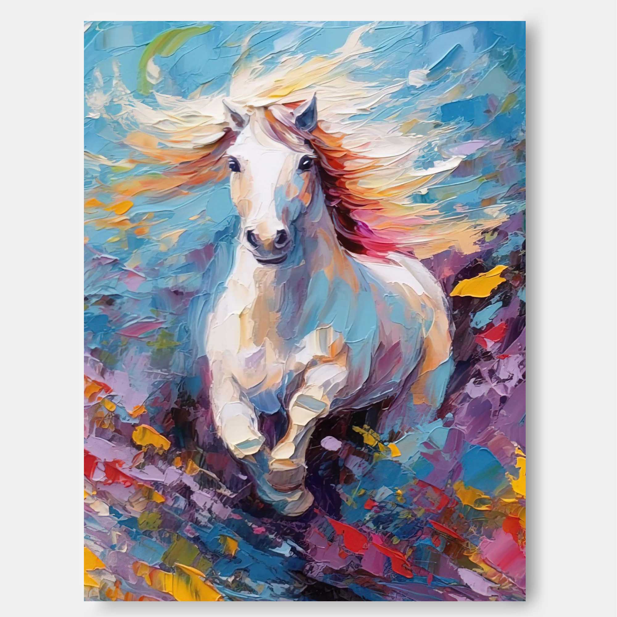 Large Modern Texture Animal Oil Painting Color Horse Oil Painting Impressionist Horse Wall Art Living Room Decor