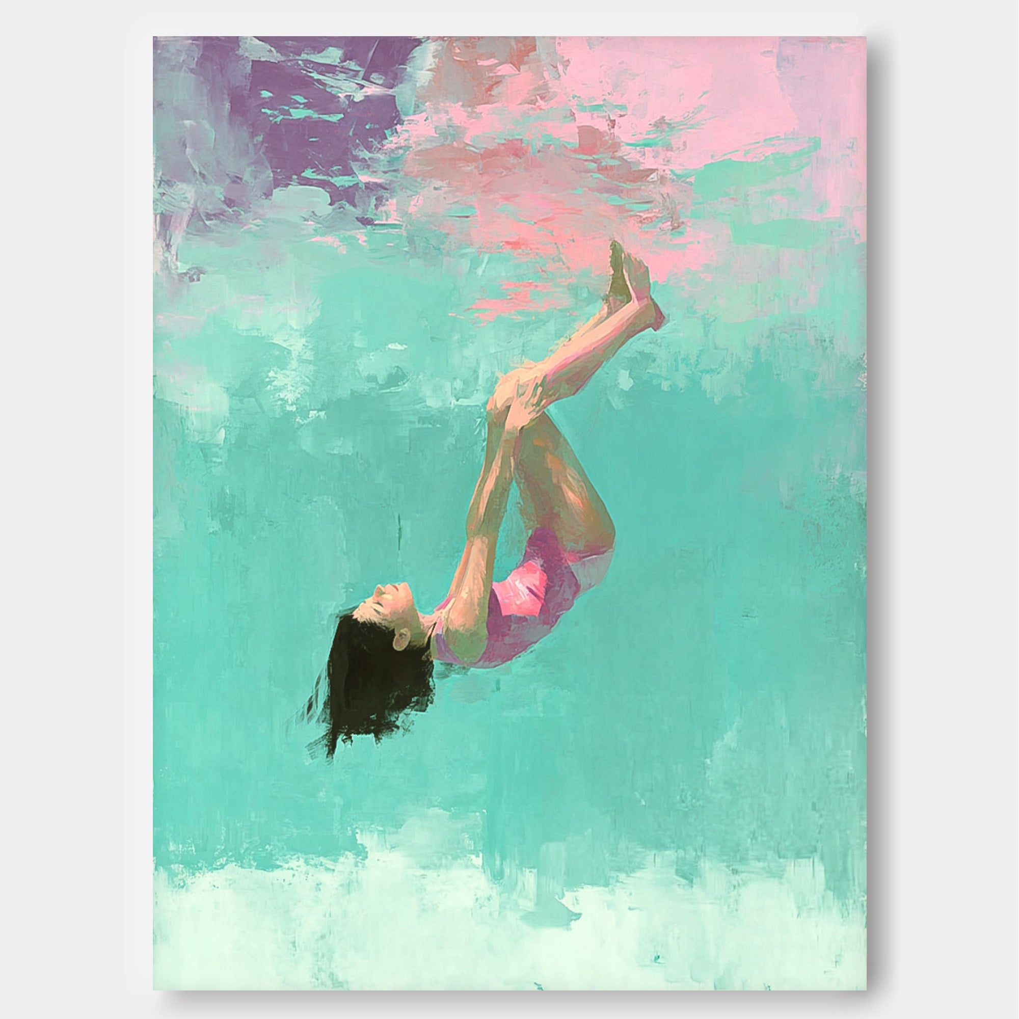 Diving In Ocean Sensual Woman Acrylic Painting Lovely Lady Artwork Original Girl swimming Wall Art