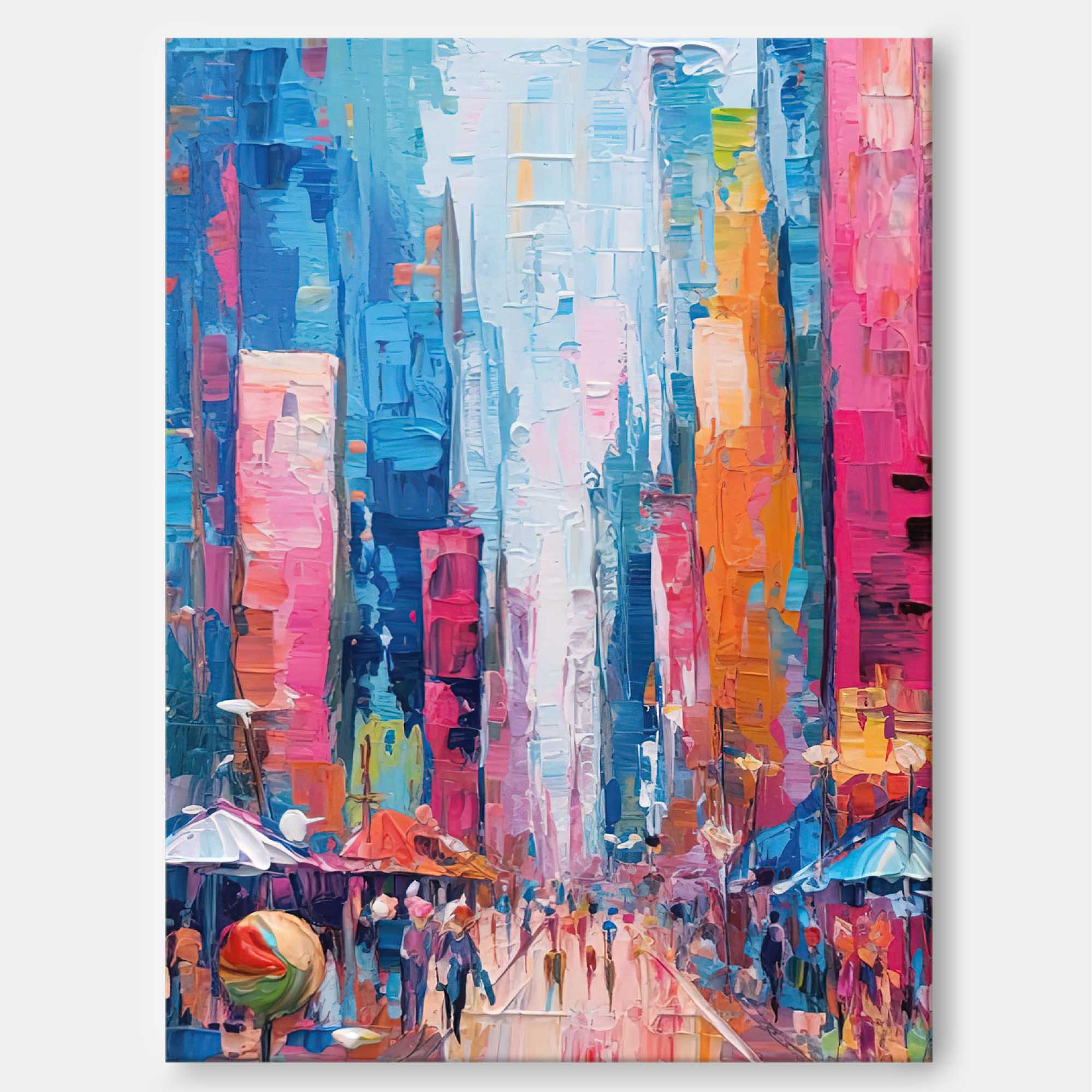 Modern Abstract Colorful Cityscape Oil Painting On Canvas Original Urban Scene Art Large Wall Art Home Decor