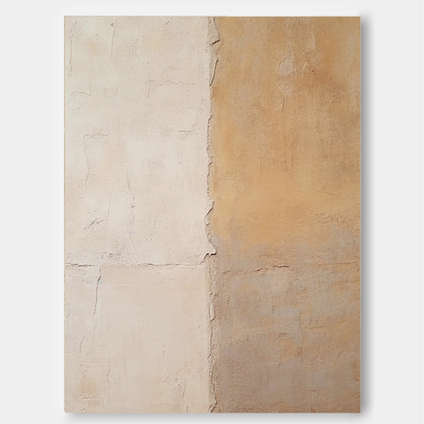 Large Beige and Yellow Minimalist Oil Painting Abstract Original Vintage Wall Art Home Decor